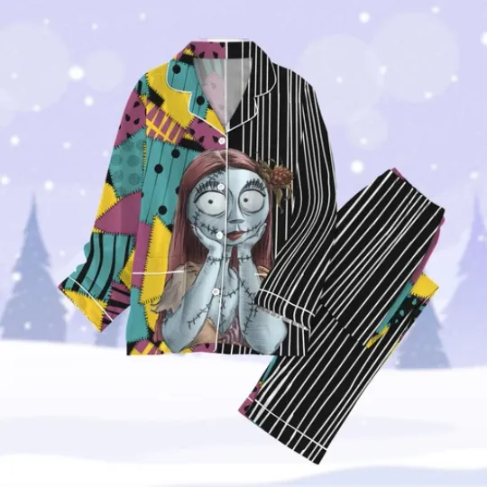 Halloween Sally Pajamas, Nightmare Before Christmas Pajamas Set, Luxury Silk