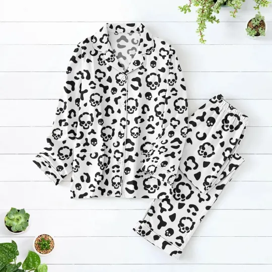 Funny Skeleton Skull Pajamas Set, Spooky Halloween Pajamas For Her, Cute Bone