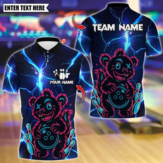 Discover Custom 3D Bowling Wild Bear with Ball Polo Shirt, Personalized Bowling Team Shirt