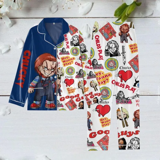 Chucky & Tiffany Wanna Play Bride Of Chucky Child's Play Halloween Pajamas Set