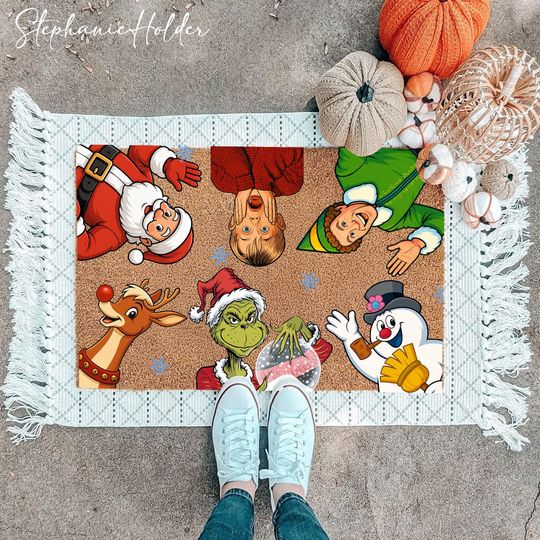 Discover Funny Christmas Characters Doormat, Holiday Movie Welcome Mat, Cute Cartoon Xmas