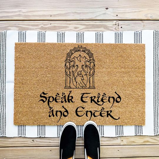 Discover Speak Friend and Enter Doormat, Geek Nerd Funny Doormat, Welcome Mat, Farmhouse Outdoor Rug, Housewarming Gift, Movie TV Show Doormat