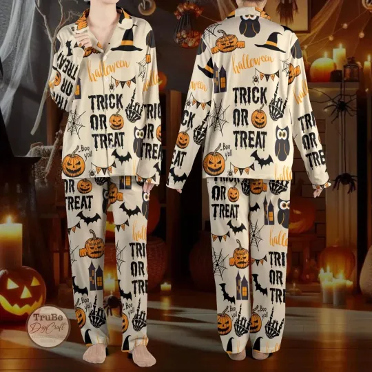 Trick or Treat Halloween Pajamas Set, Halloween Vibe Costume, Holiday Gift