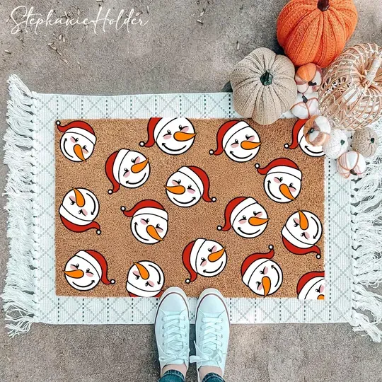 Discover Snowman Face Christmas Doormat, Cute Holiday Welcome Mat, Santa Hat Winter Doormat, Festive Xmas Porch Outdoor Decor, Christmas Doormat