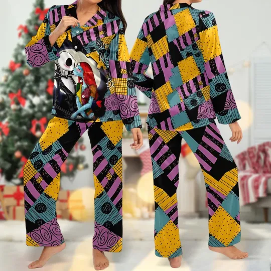 Discover Nightmare Jack Skellington And Sally Dress Costume Happy Halloween Pajamas Set