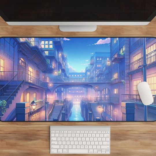 Discover Kawaii City Night Desk Mat - Anime-Inspired Lofi Mousepad
