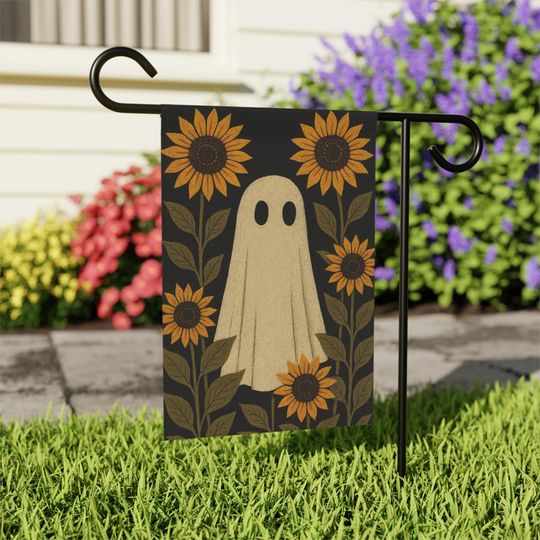 Discover Spooky Ghost and Sunflowers Garden Flag: Halloween Home Decor