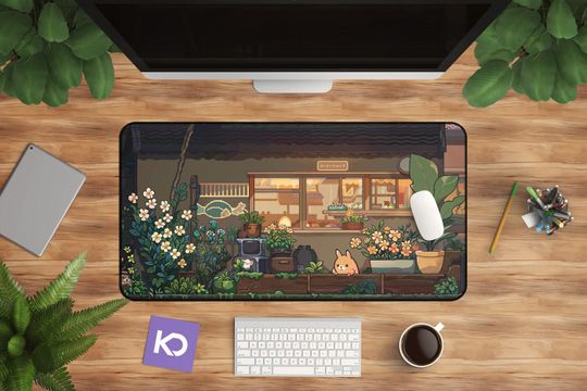 Discover Kawaii Desk Mat & Cute Anime Mousepad | Aesthetic Desk Decor | Large Extended Gaming Pad with Cat Pixel Art