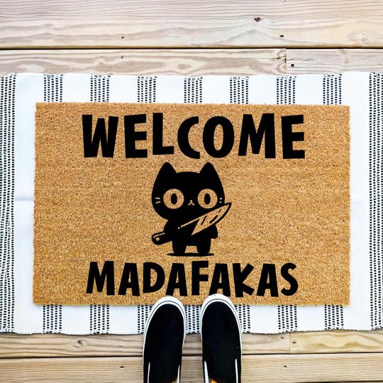 Discover Doormat Welcome, Madafakas Mufka Black Cat Knife Cats, Welcome Mat, Funny Doormat, Gift for Her, Unique Closing Gift Housewarming sing