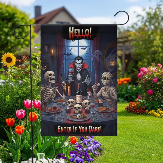 Discover Halloween Garden Flag: Vampire Dinner Party - Spooky Outdoor Decor