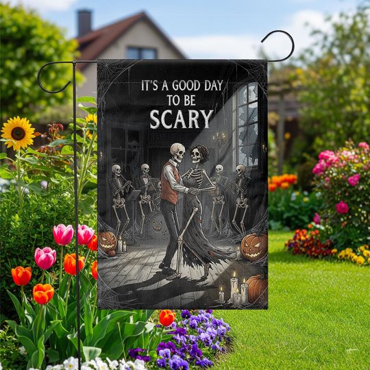 Dancing Skeleton Halloween Garden Flag  Gothic Ballroom Couple