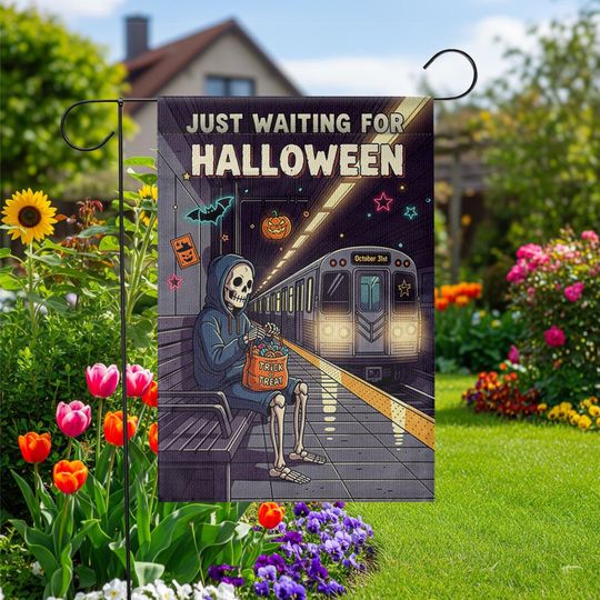 Discover Funny Skeleton Subway Garden Flag: Halloween Spooky Yard Decor