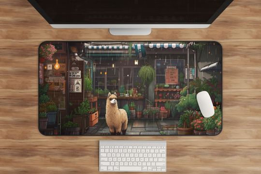 Discover Llama & Plant Desk Mat - Kawaii Extended Gaming Mousepad
