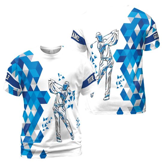 Discover Custom Name Blue Diamond Pattern Golfer Men's T-shirt
