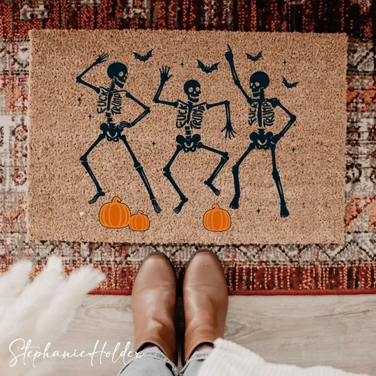 Skeleton Doormat, Funny Halloween Welcome Doormat, Spooky Skeleton Dance Doormat