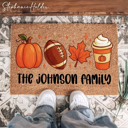 Custom Fall Doormat, Tis The Season Doormat, Fall Coffee Pumpkin Doormat, Autumn Decor, Autumn Door Mat for Fall Doormat