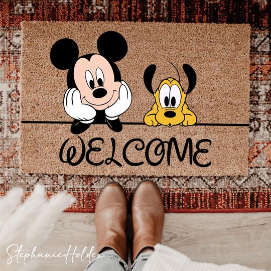 Discover Mouse Welcome Mat, Personalized Doormat, Cartoon Mouse Doormat, Mouse Rubber Base Doormat, Holiday Home Decoration, Mouse and Friends Mat