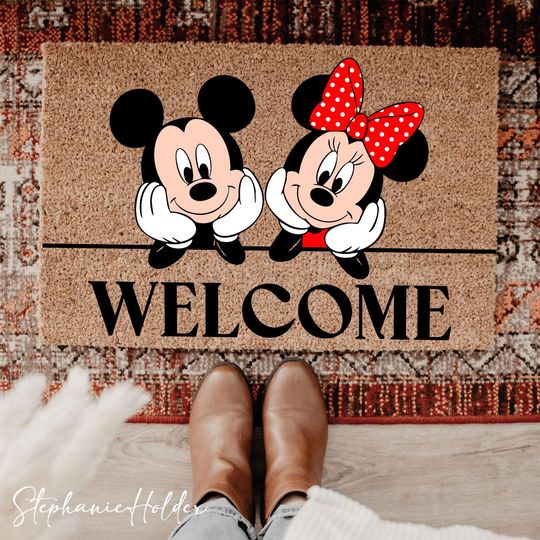 Discover Mouse Welcome Mat, Personalized Doormat, Cartoon Mouse Doormat, Mouse Rubber Base Doormat, Holiday Home Decoration, Mouse and Friends Mat