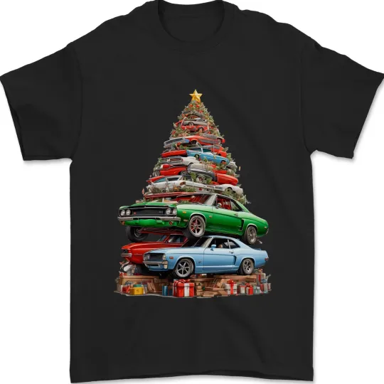 Muscle Car Christmas Tree T-Shirt Men’s