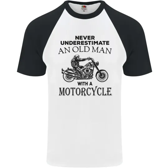 Discover Men's Baseball T-Shirt with Motorcycle and Biker Graphics