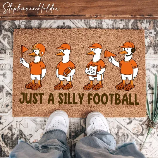 Silly Goose Football Fall Game Day Doormat, Tis The Season Doormat, Autumn Decor, Autumn Door Mat