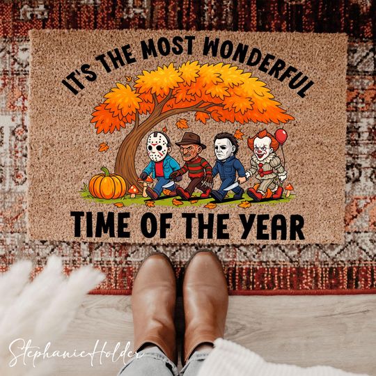 Discover Most Wonderful Time Of The Year Doormat, Horror Characters Halloween Doormat, Fall Season Doormat, Halloween doormat, Horror doormat