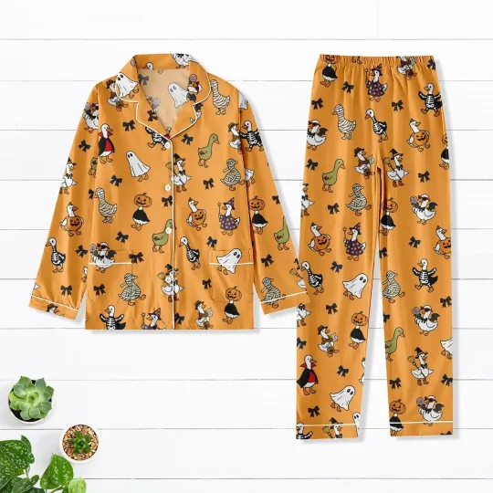 Halloween Goose Pajamas Set, Cute Goose Costume PJs, Fall Pumpkin Pajamas, Ghost