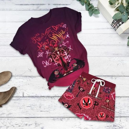 Discover Alastor Hazbin Hotel T-shirt/Shorts, Hazbin Hotel Pajamas Set, Alastor Charile Morningstar Shirt, Summer Pants, Anime Series Love Gift