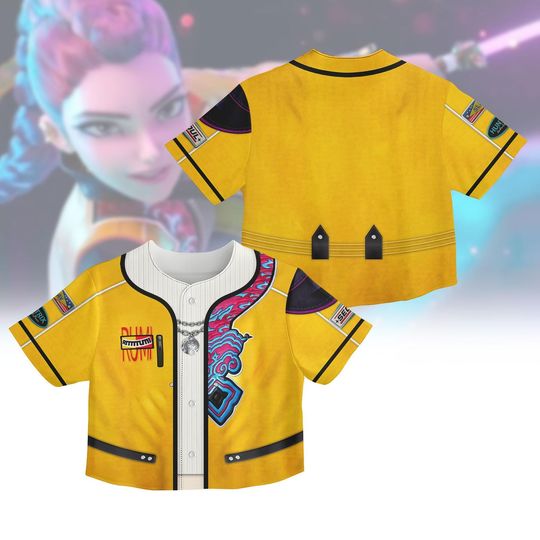 Discover Rumi Huntrix Kpop Demmon Hunters Costume Crop Top Jersey, Huntrix Cosplay Baseball Jersey