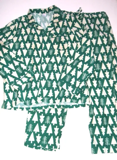 Discover Hanna Andersson Flannel Pajama Set Top Bottoms Unisex Adult L Green Pine Tree