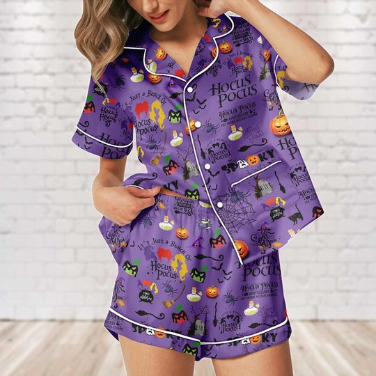 Hocus Pocus Satin Pajamas, Sanderson Sisters Women Pajamas, Spooky Season Pajamas Set, Trick Or Treat, Pumpkin Pjs