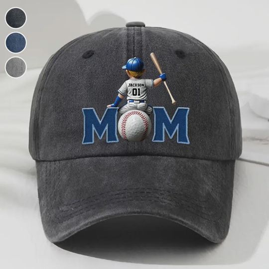 Discover Personalized Baseball Mom Hat: Vintage Washed Denim Cap