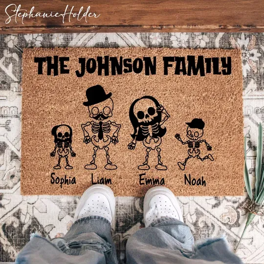 Personalized Halloween Doormat, Custom Family And Pet Ghost, Family Ghost Doormat