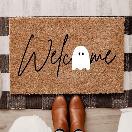 Discover Cute Ghost Halloween Doormat, Spooky Ghost Pattern Welcome Mat, Funny Halloween Door Mat, Fall Porch Decor, Trick Or Treat Entry Doormat