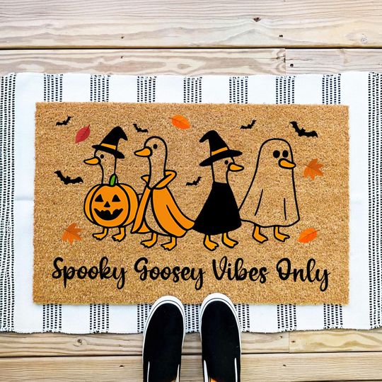 Discover Spooky Goosey Vibes Only Doormat, Cute Halloween Goose Welcome Mat, Funny Fall Outdoor Rug, Spooky Goose Porch Decor, Trick Or Treat Rug