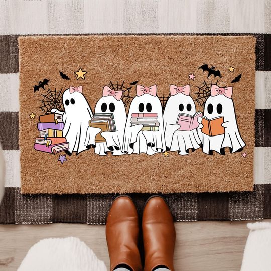 Discover Ghost Books Doormat, Halloween Welcome Mat, Spooky Home Decor, Halloween Library Rug with Books, Novelty Ghost Gift, Cozy Teacher Fall Decor