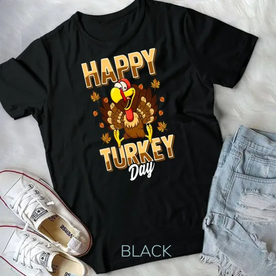 Discover Happy Turkey Day T-Shirt Thanksgiving Holiday Unisex Tee
