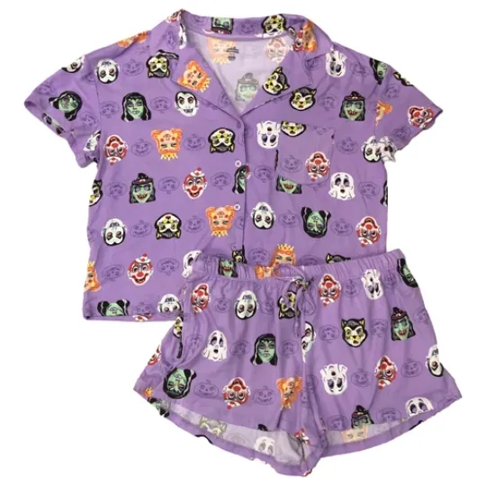Womens Purple Witch Clown Ghost Halloween Pajamas Shorts & Top Sleep Set