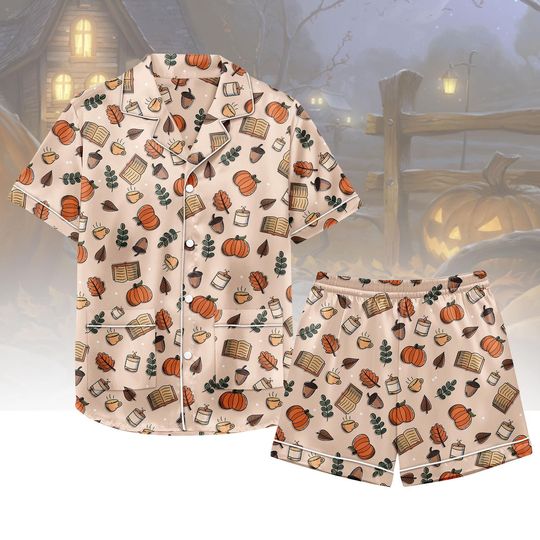 Discover Cozy Fall Aesthetic Satin Pajamas, Autumn Pajamas Set, Autumn Pajamas, Cozy Fall Christmas Pajamas, Gift For Her, Birthday Gift