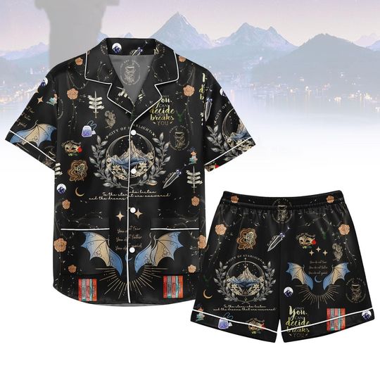 Velaris City Of Starlight Satin Pajamas, Acotar Pajamas Shorts, Sarah J Maas Women Pajamas, Gifts For Acotar Fans, Book Lovers