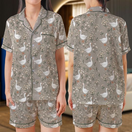 Silly Goose Satin Pajama Set, Funny Pajama Set, Silly Goose Pajama Set, Humor, Fun Gift for Friends, Cozy Season Pajamas Set, Autumn Pajamas