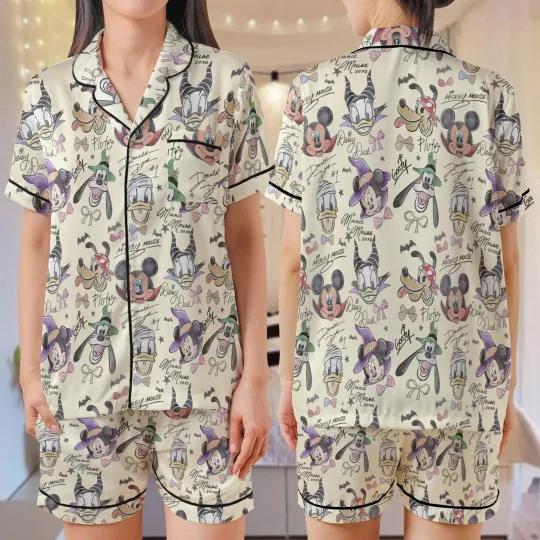 Discover Halloween Coquette Bow Mickey & Friends Satin Short-Sleeve Pajamas Set