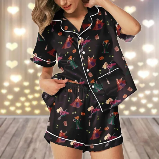 Discover Hocus Pocus Bridesmaid Halloween Spooky Season Satin Short-Sleeve Pajamas Set