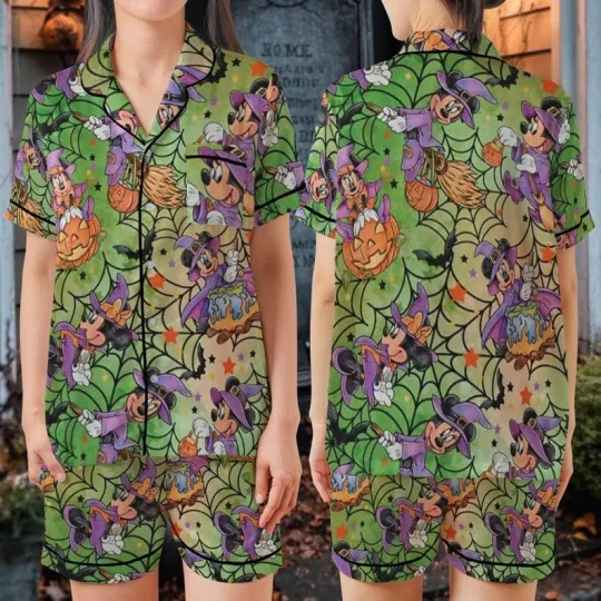 Minnie Mouse Witch Cooking Poison Halloween Satin Short-Sleeve Pajamas Set