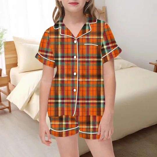 Girls Halloween Pajama Set Cute Button Up Top And Shorts 2 Piece Sleepwear