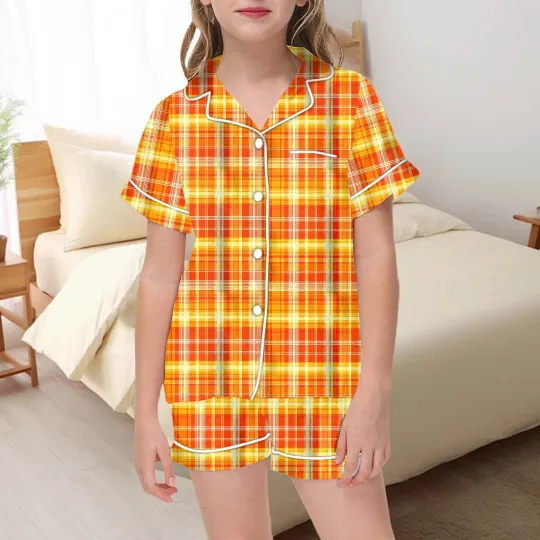 Girls Halloween Pajama Set Cute Button Up Top And Shorts Sleepwear Outfit For
