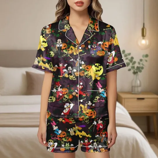 Discover Mickey Vs Friends Halloween Costume Party Satin Short-Sleeve Pajamas Set