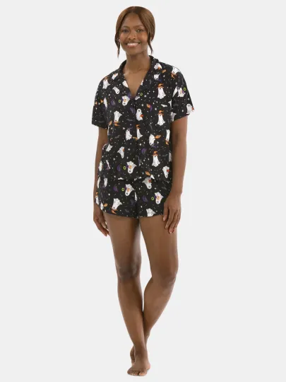 Halloween Women’S Printed Notched Top and Shorts Pajama Set from , 2-Piece, Size