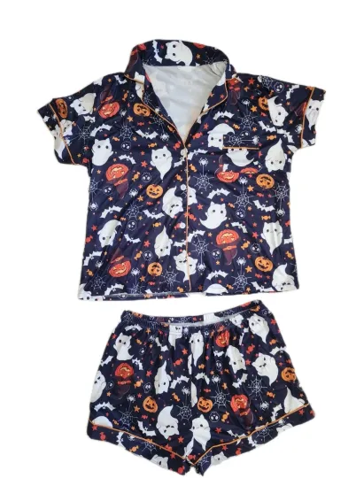 Discover Women's Halloween Shorts And Top Pajama Set sz XXL Cat,Ghost Pumpkin Spooky Fall
