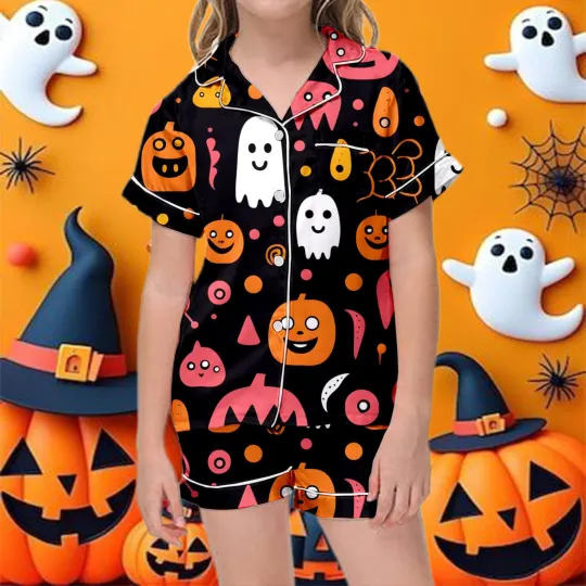 Girls Halloween Outfits Cute Fashion Short Sleeve Shorts Pajama Set For Toddler